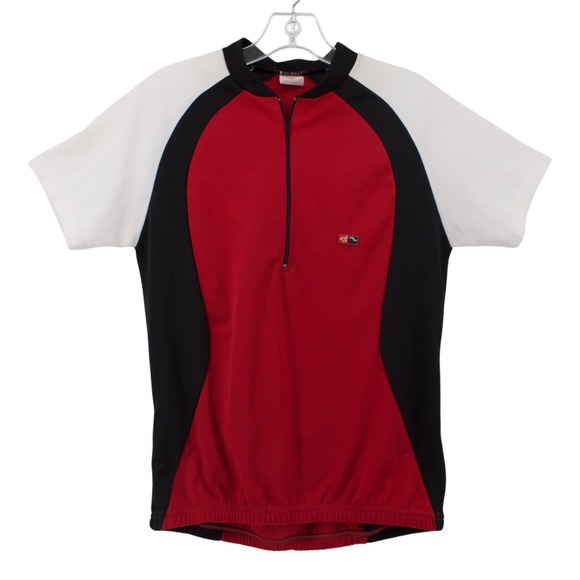 Santini Tops - Vintage Cycling Jersey Mens Large Red Black White 1/4 Zip Bike Athletic Gorpcore